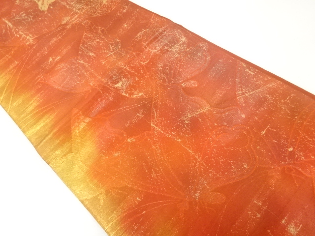 JAPANESE KIMONO / ANTIQUE FUKURO OBI / SILK / WOVEN BUTTERFLY